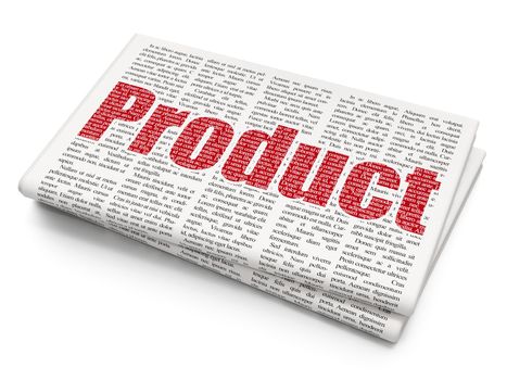 Advertising concept: Pixelated red text Product on Newspaper background, 3D rendering