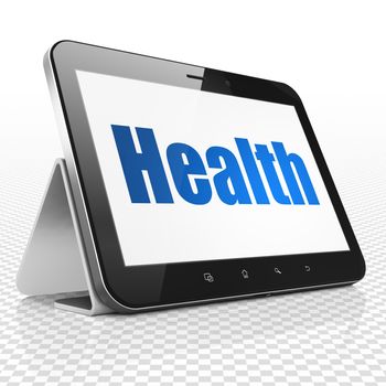 Medicine concept: Tablet Computer with blue text Health on display, 3D rendering