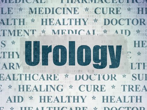 Health concept: Painted blue text Urology on Digital Data Paper background with   Tag Cloud