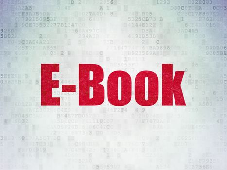 Studying concept: Painted red word E-Book on Digital Data Paper background