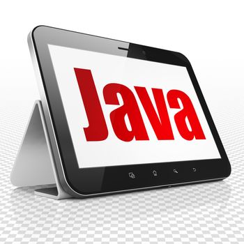 Software concept: Tablet Computer with red text Java on display, 3D rendering