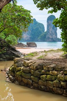 The place where the river flows into the sea, the landscape is shot in Thailand