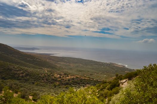 View of the olive groves and ocean in the west of Crete