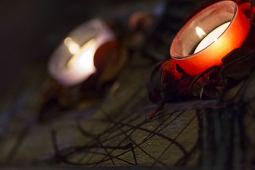 few candles in the table with romantic atmosphere