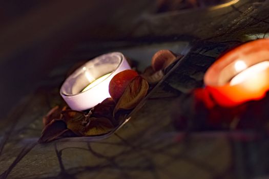 few candles in the table with romantic atmosphere