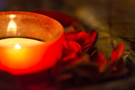 few candles in the table with romantic atmosphere