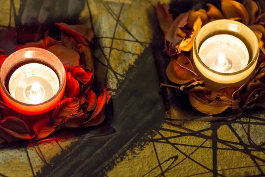 few candles in the table with romantic atmosphere