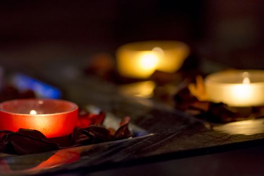 few candles in the table with romantic atmosphere