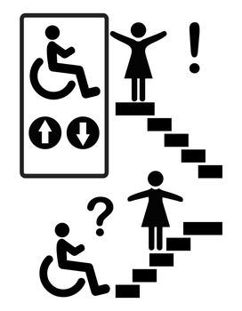 Stairway accessibility for people with disabilities like wheelchair user to ban discrimination