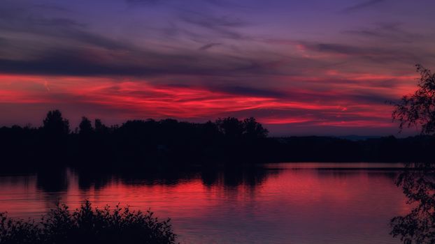 Sunset at the  lake Murner See in Wackersdorf, Bavaria