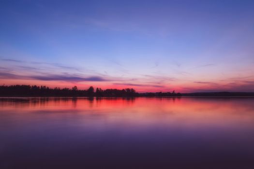 Sunset at the  lake Murner See in Wackersdorf, Bavaria