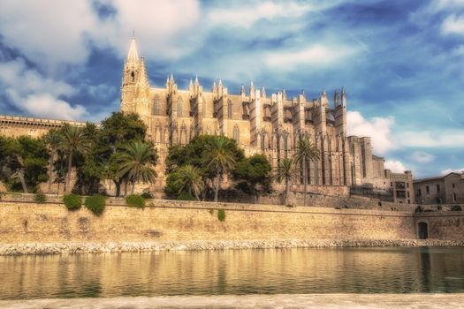 The cathedral in Mallorca with a blue sky