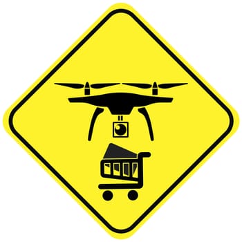 Concept sign of an unmanned aerial vehicle utilized to transport goods