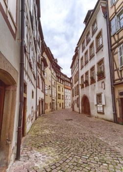 Old street in Little Venice, petite Venise in Colmar, Alsace, France