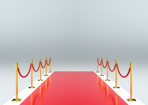 Red glossy carpet with a barrier. 3d illustration