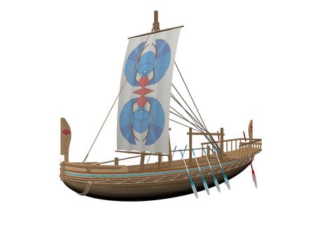 Old merchand ship on it isolated in white background - 3D rendering