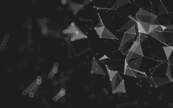 Abstract polygonal space low poly dark background with connecting dots and lines. Connection structure. 3d rendering