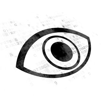 Safety concept: Pixelated black Eye icon on Digital background