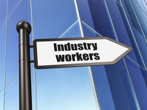 Manufacuring concept: sign Industry Workers on Building background, 3D rendering