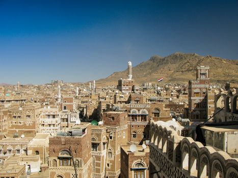 Aerial view of Sanaa old city, Yemen