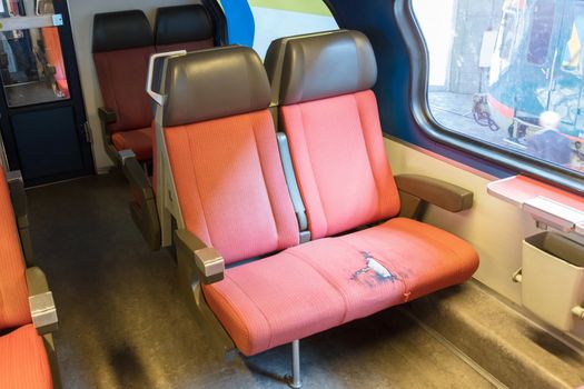 Emtpy interior of an old dutch train - Not in use anymore