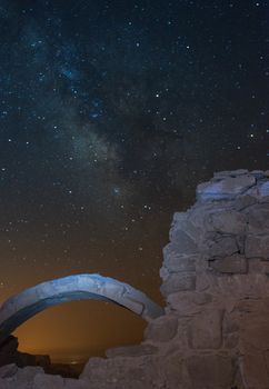 Stars sky in Shivta national park ruins in desert of Israel