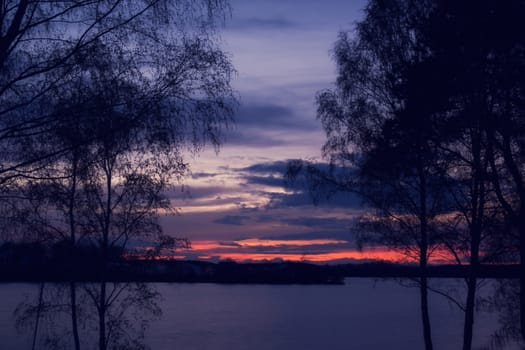 Beautiful sunset at the lake Murner See in Wackersdorf, Bavaria
