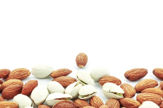 Almond mixed on a white background.