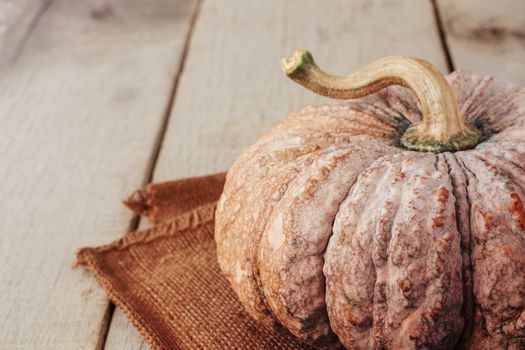 Pumpkin on the old of wood table.