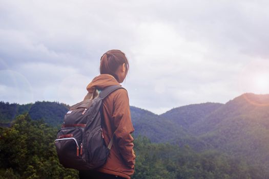 Women with nature of travel in winter.