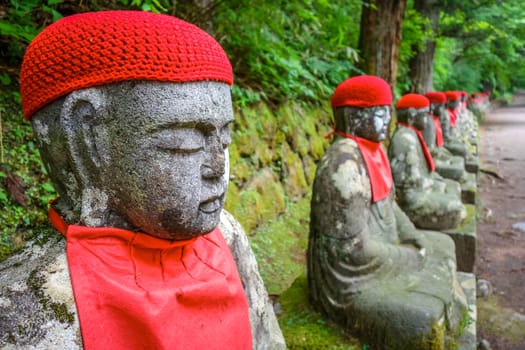 Narabi Jizo statues landmark in Kanmangafuchi abyss, Nikko, Japan