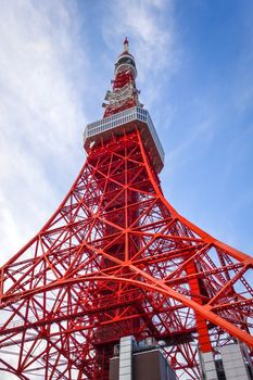 Tokyo tower on a blue sky background, Japan