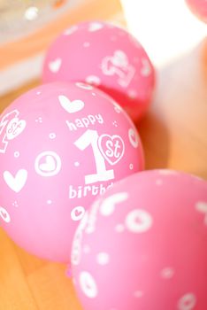 Happy Birthday Baloons, 1st birtdays, pink, white inscription