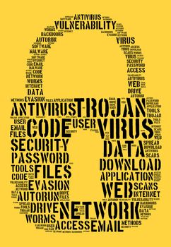Virus word cloud concept over yellow background