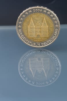 2 euro coin money (EUR), currency of European Union, Germany, commemorative coin showing historical architecture of Schleswig Hollstein, Germany