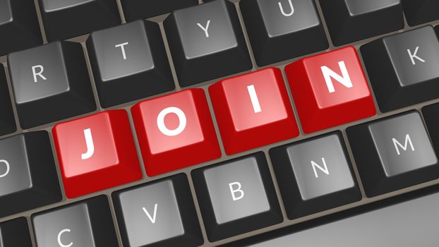 Word Join on black keyboard. Computer key showing the word Join. Professional expert icon. 3D illustration