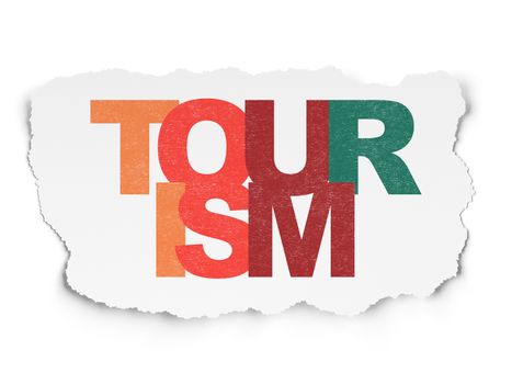 Vacation concept: Painted multicolor text Tourism on Torn Paper background