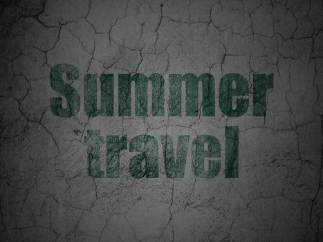 Vacation concept: Green Summer Travel on grunge textured concrete wall background