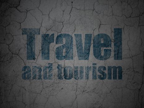 Vacation concept: Blue Travel And Tourism on grunge textured concrete wall background