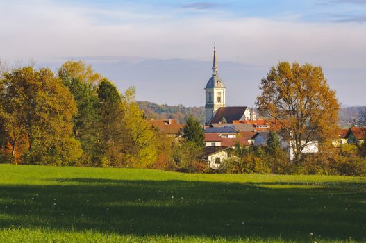 St. Bartholomew's church in Slovenska Bistrica, Slovenia, view from the near hill