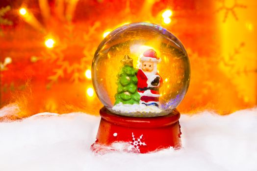 Santa in snowdome, Happy New Year 2017, Christmas, bright defocused lights in background