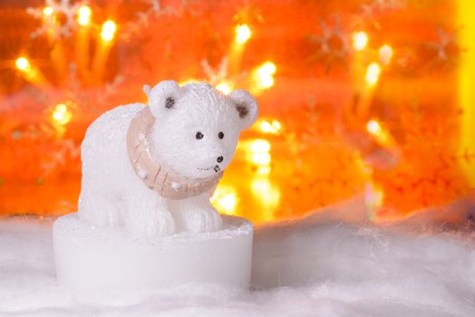 Polar bear, Happy New Year 2017, Christmas, bright defocused lights in background