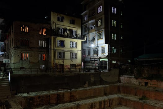 NEPAL. KATHMANDU — MAY 03, 2017 : At night on the outskirts of the tourist district Tamel in Kathmandu. Kathmandu is the capital and the largest city of Nepal.