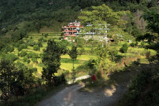 NEPAL. POKHARA - OKTOBER 28, 2016 : Hotel Green Hills in Sedi Bagar on the outskirts of Pokhara. Pokhara second most important and largest city of Nepal.
