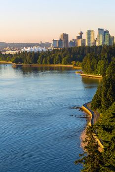 Seawall along Stanley Park in Vancouver British Columbia Canada in the morning