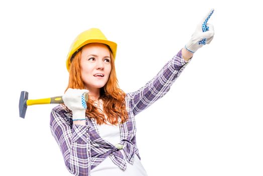 shot of a woman in a carpenter's image on a white background