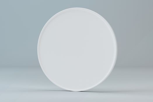 Blank round white signboard on gray background. 3d rendering.