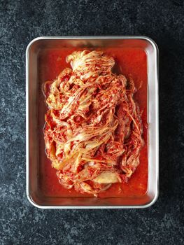 close up of rustic korean fermented cabbage kimchi