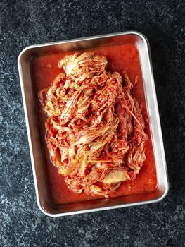 close up of rustic korean fermented cabbage kimchi