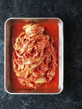 close up of rustic korean fermented cabbage kimchi